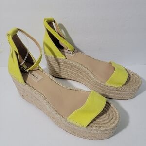 NEW ANTONIO MELANI Yellow Leather Upper Espadrille Platform Wedges Women Sz 10M